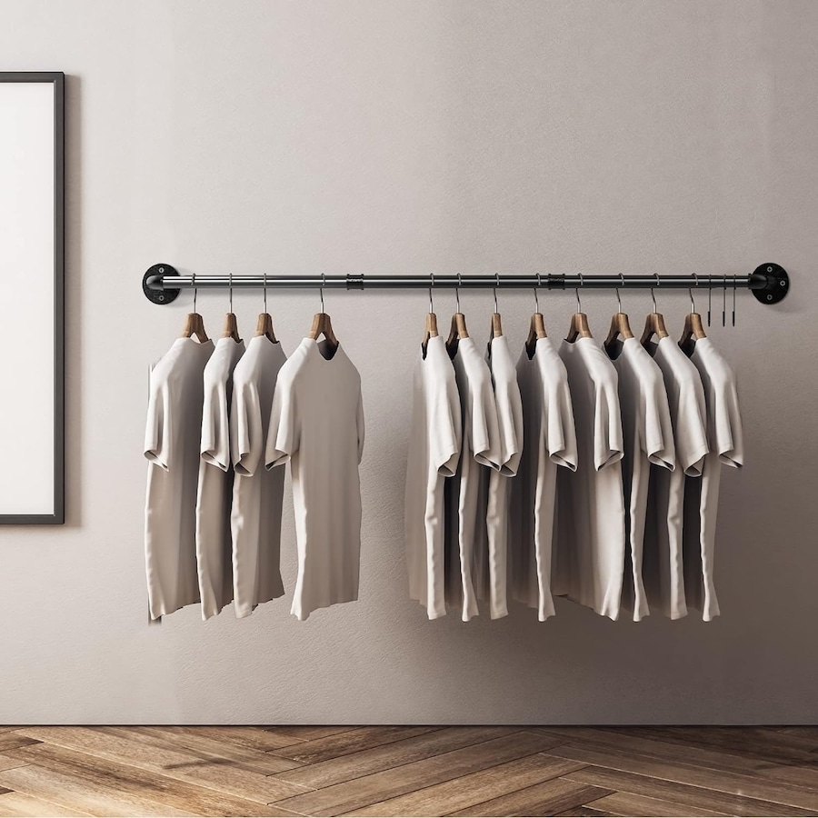 Industrial Pipe Clothes Rail - Wall Mounted Heavy Duty Garment Rack