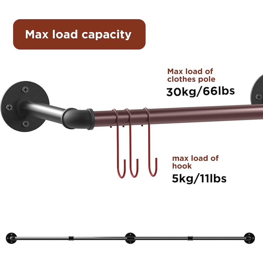 Industrial Pipe Clothes Rail - Wall Mounted Heavy Duty Garment Rack