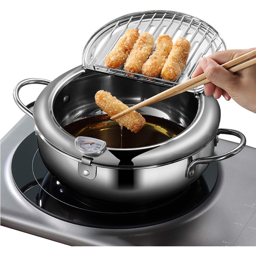 Buy Japanese Tempura Deep Fryer with Thermometer and Rack (24cm ...