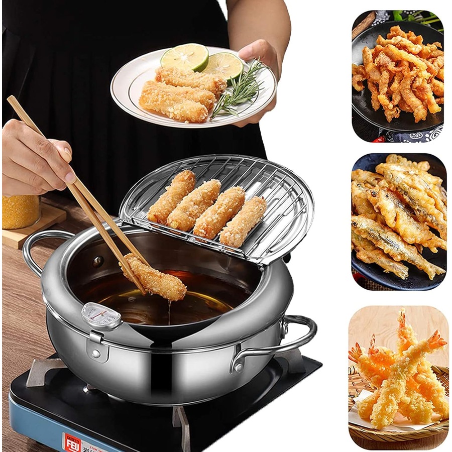Buy Japanese Tempura Deep Fryer with Thermometer and Rack (24cm ...