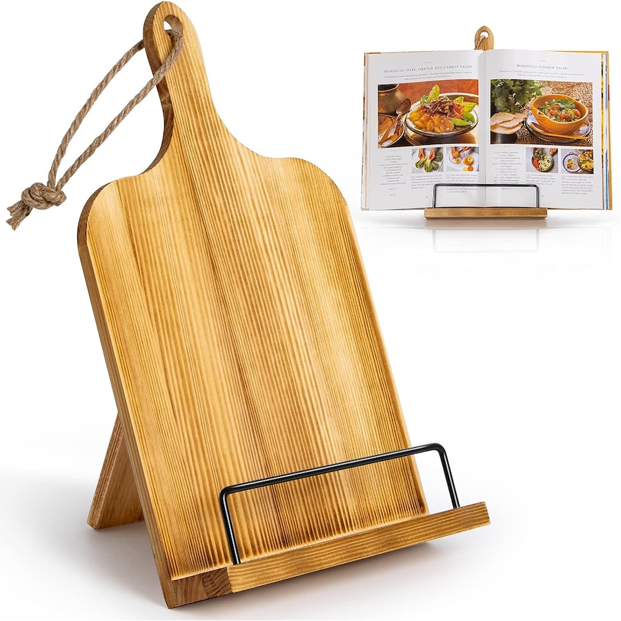 Kitchen Cookbook Stand, Wooden Recipe Book Holder, Rustic Cook Book Stand
