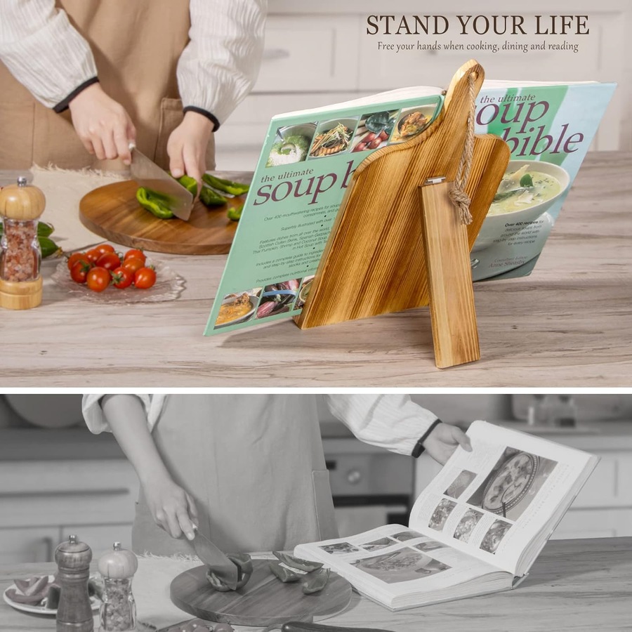 Kitchen Cookbook Stand, Wooden Recipe Book Holder, Rustic Cook Book Stand