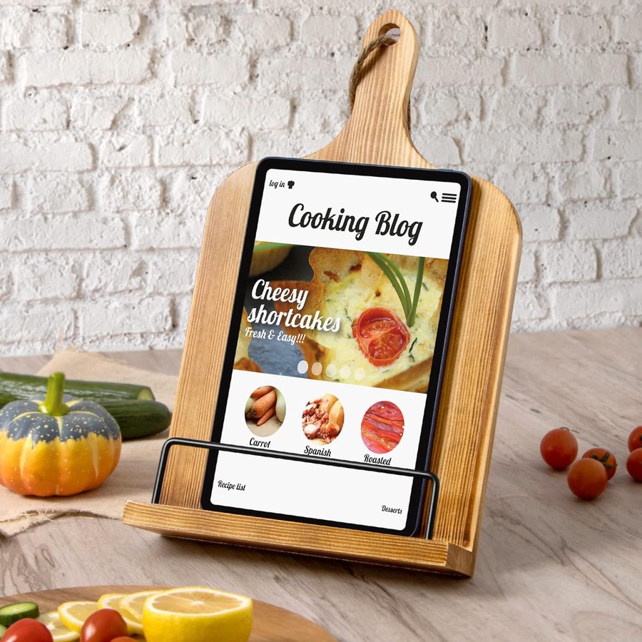 Kitchen Cookbook Stand, Wooden Recipe Book Holder, Rustic Cook Book Stand