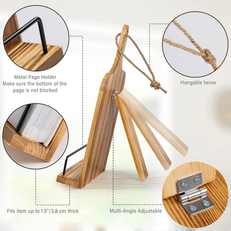 Kitchen Cookbook Stand, Wooden Recipe Book Holder, Rustic Cook Book Stand