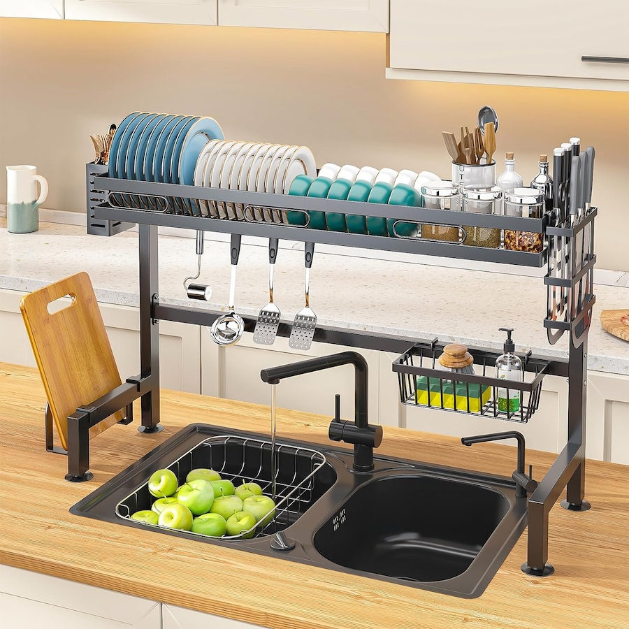 Large Capacity Dish Drainer for Kitchen Sink - 72cm Black Dish Drying Rack