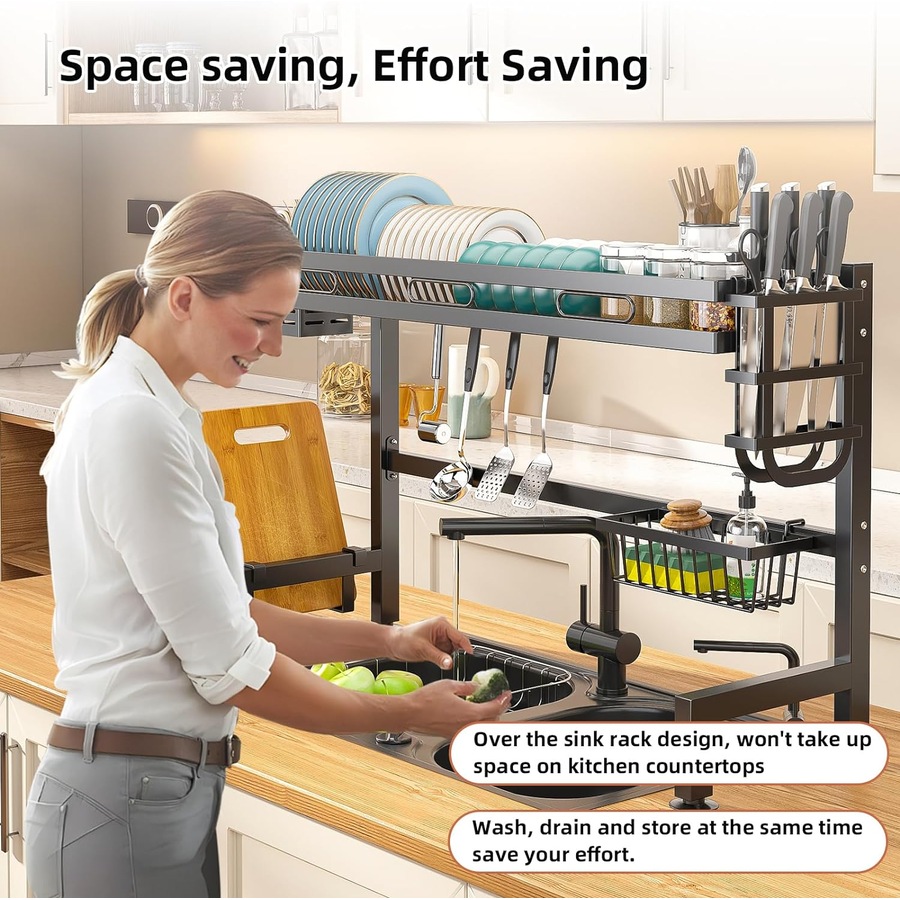 Large Capacity Dish Drainer for Kitchen Sink - 72cm Black Dish Drying Rack