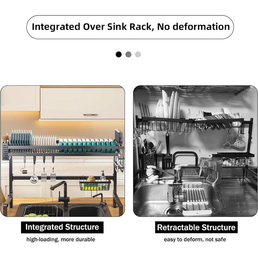 Large Capacity Dish Drainer for Kitchen Sink - 72cm Black Dish Drying Rack