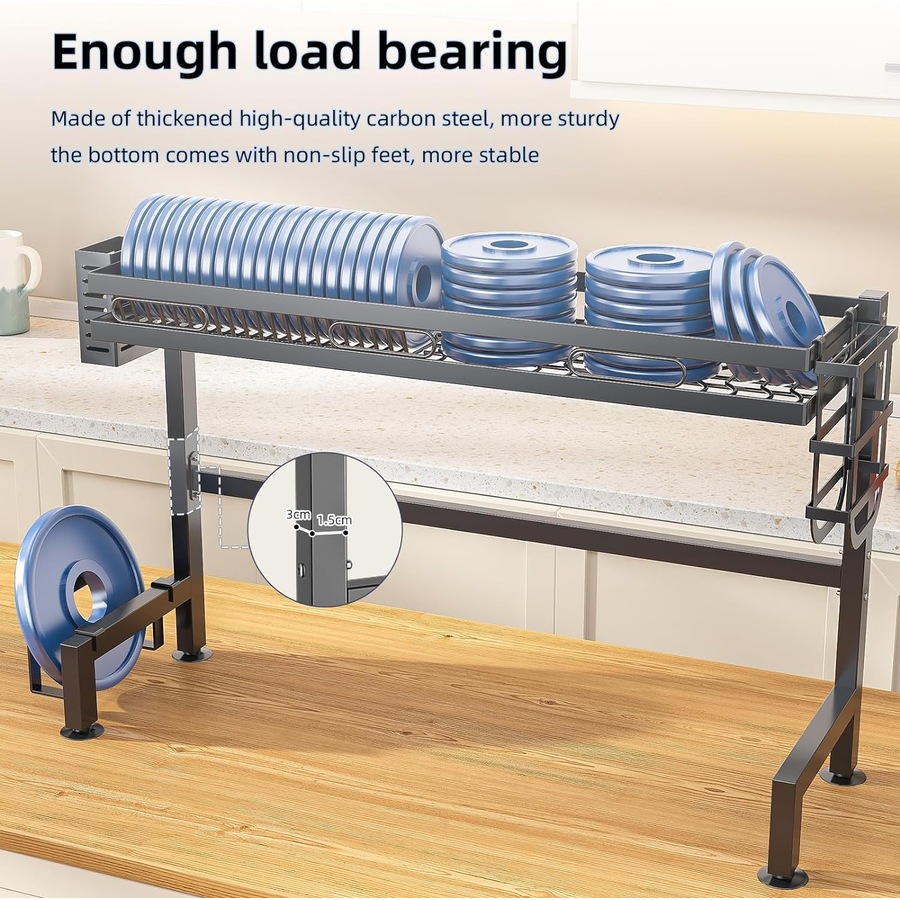 Large Capacity Dish Drainer for Kitchen Sink - 72cm Black Dish Drying Rack