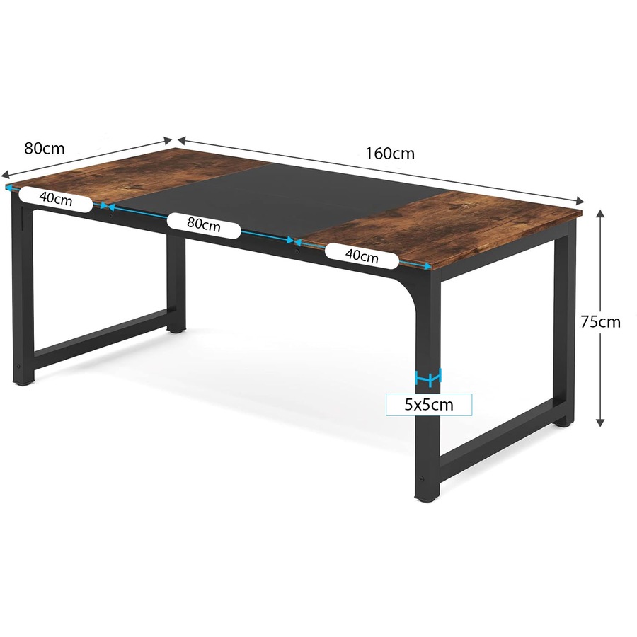 Large Modern Computer Desk 63x31.5 Inches, Vintage Black Metal Frame