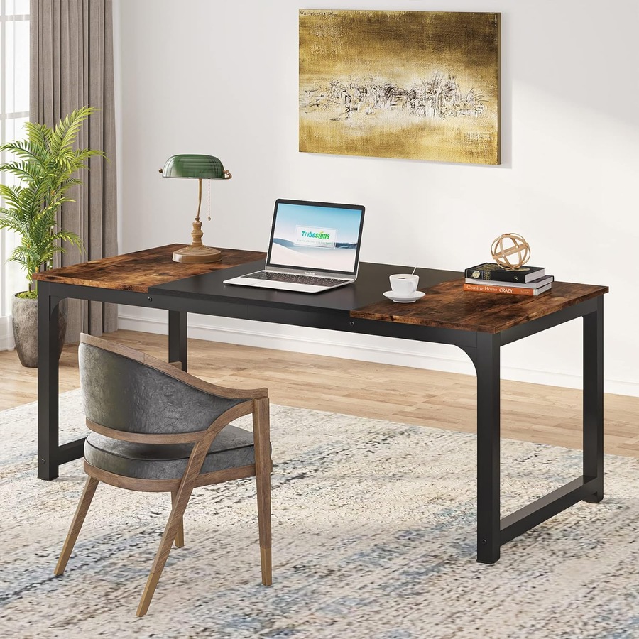 Large Modern Computer Desk 63x31.5 Inches, Vintage Black Metal Frame