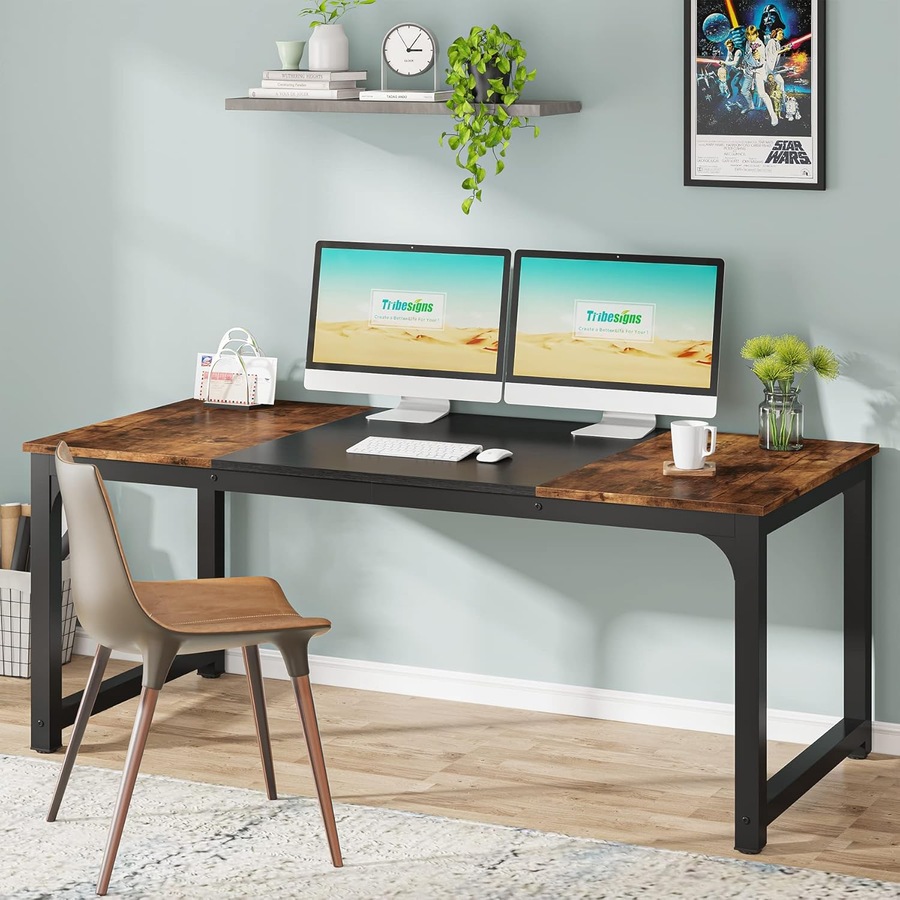 Large Modern Computer Desk 63x31.5 Inches, Vintage Black Metal Frame