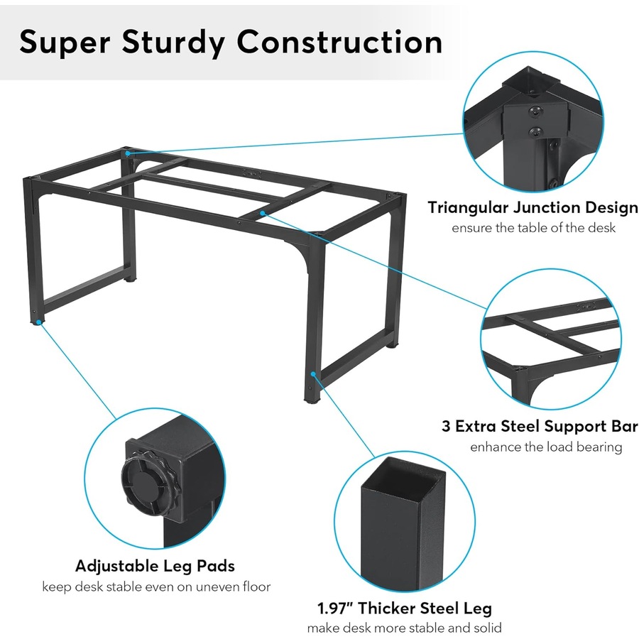 Large Modern Computer Desk 63x31.5 Inches, Vintage Black Metal Frame