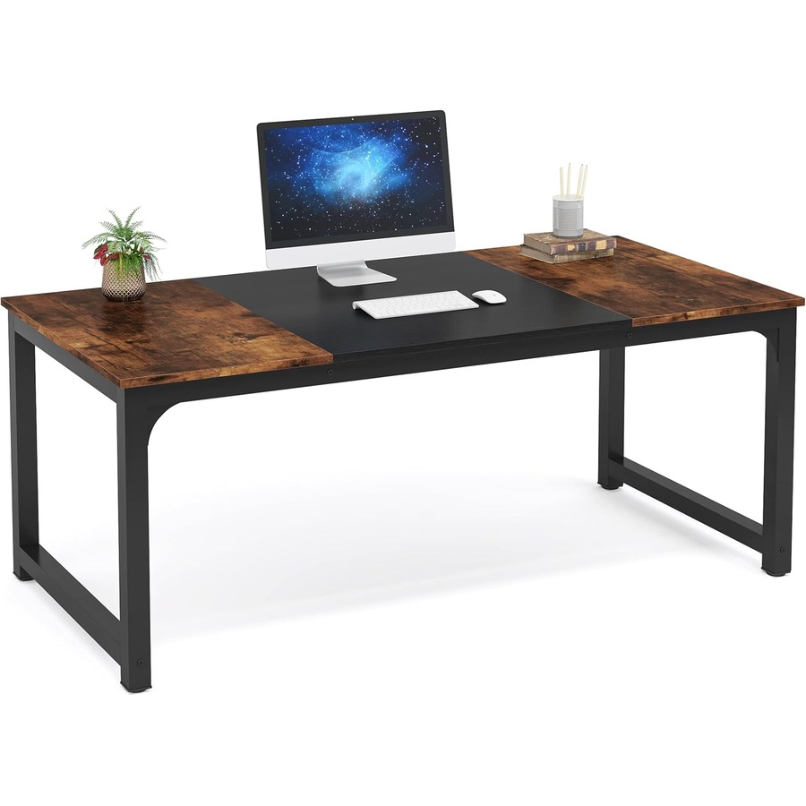 Large Modern Computer Desk 63x31.5 Inches, Vintage Black Metal Frame
