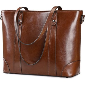 Leather Tote Bag Women, Office Shoulder Handbag, 40 cm Laptop Briefcase