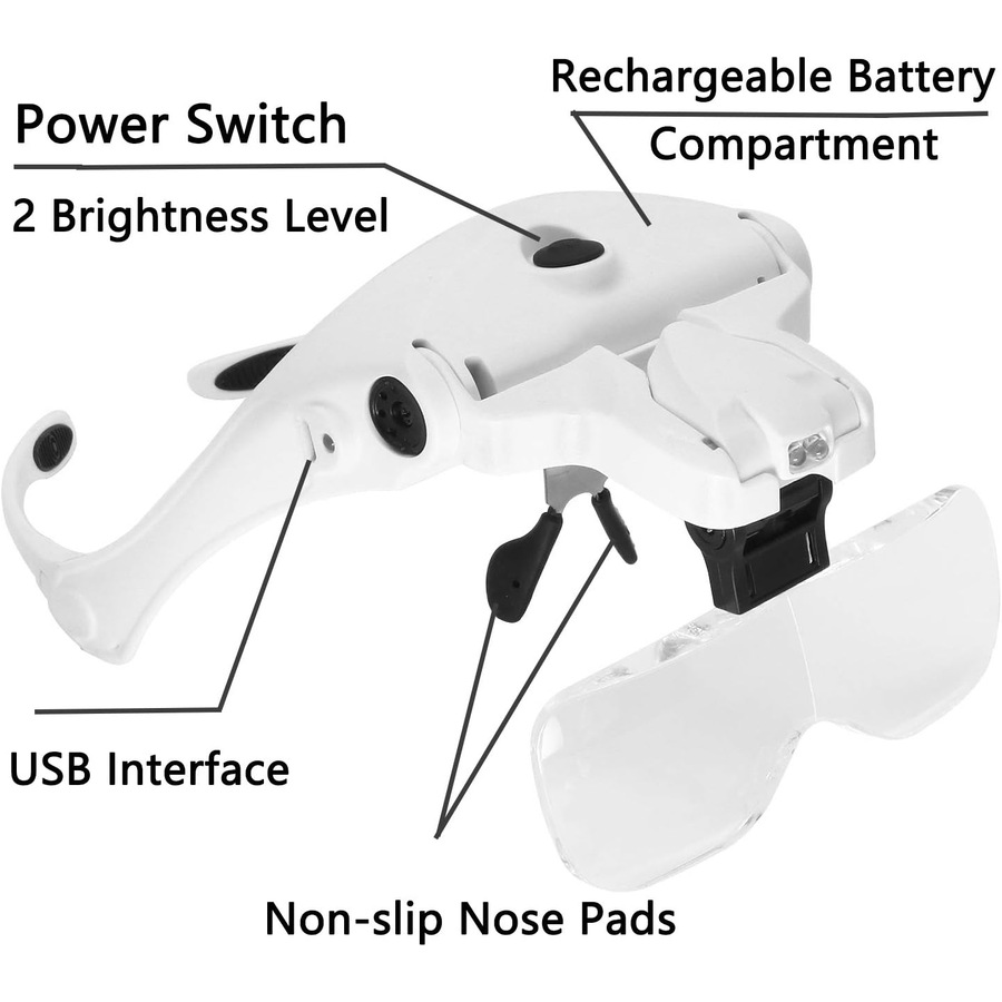 Magnifying Glass Light Close Work Rechargeable Headband Reading Jewelry Watch Repair