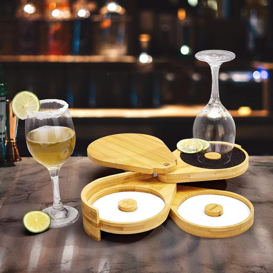 Buy Margarita Salt Rimmer Set 3 Tier Bar Glass Rimmer Bamboo Wood Sugar ...