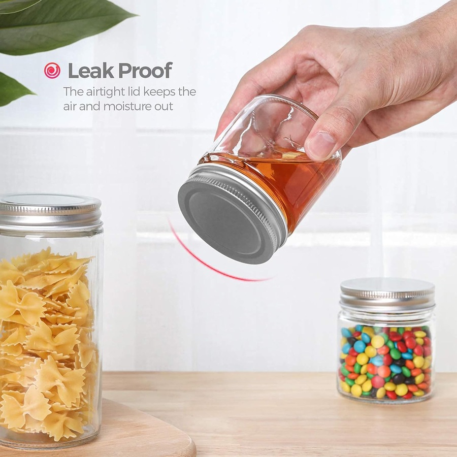 Mason Jars Airtight Metal Lids 8oz Clear Glass Canning Jars Set of 12
