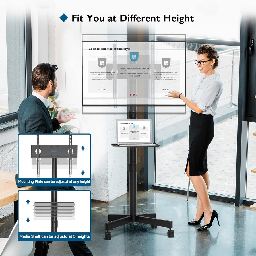 Mobile TV Stand with Wheels for 23-60 Inch TVs - Height Adjustable & Portable