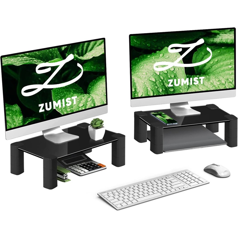 Buy Monitor Stand Riser Glass Dual Computer Stackable Desktop Table ...