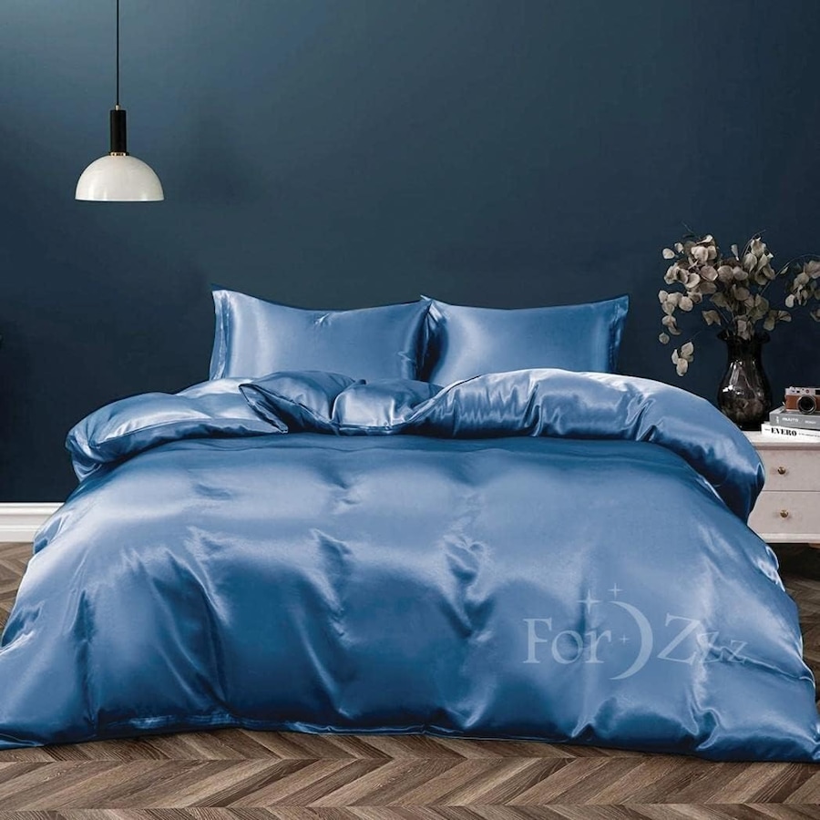 Ocean Silky Satin Quilt Cover Set Double Size, 3 Piece Art Silk Satin Duvet Cover Set