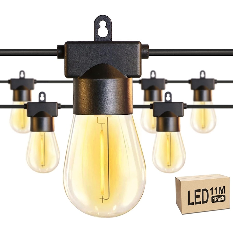 Outdoor String Lights 11M, 10+1 S14 LED Bulbs, Waterproof Plug-in, 2700K Warm White