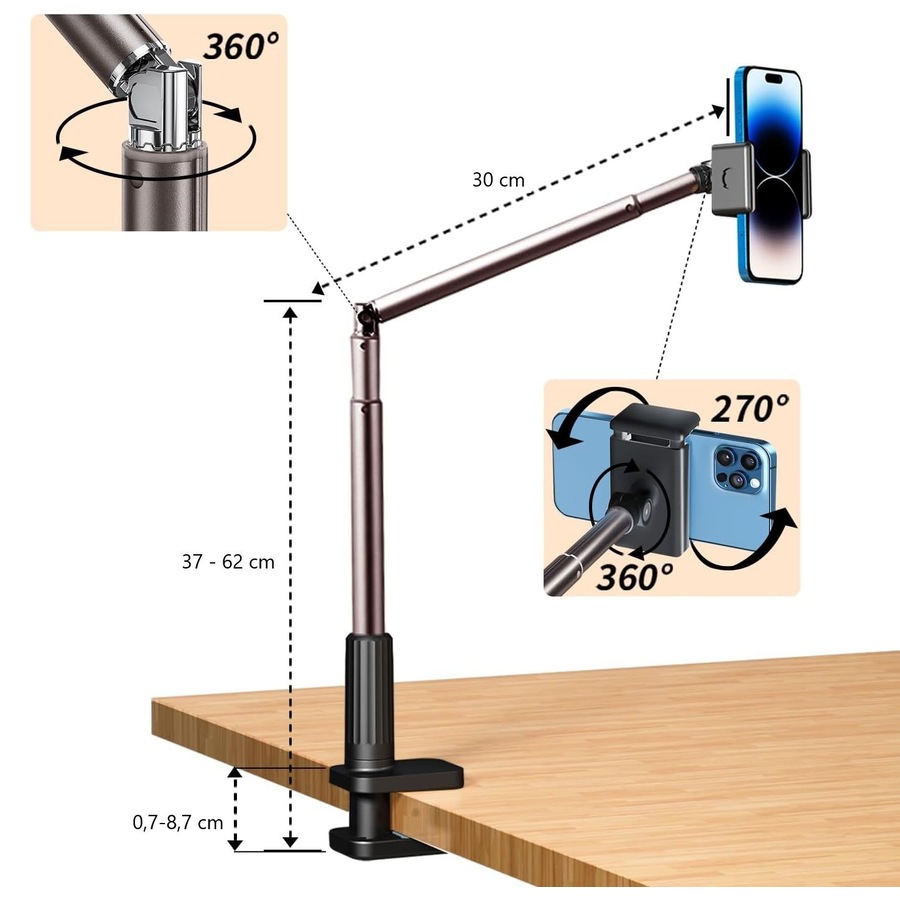 Overhead Phone Mount with LED Ring Light for YouTube Live Stream Cooking Video