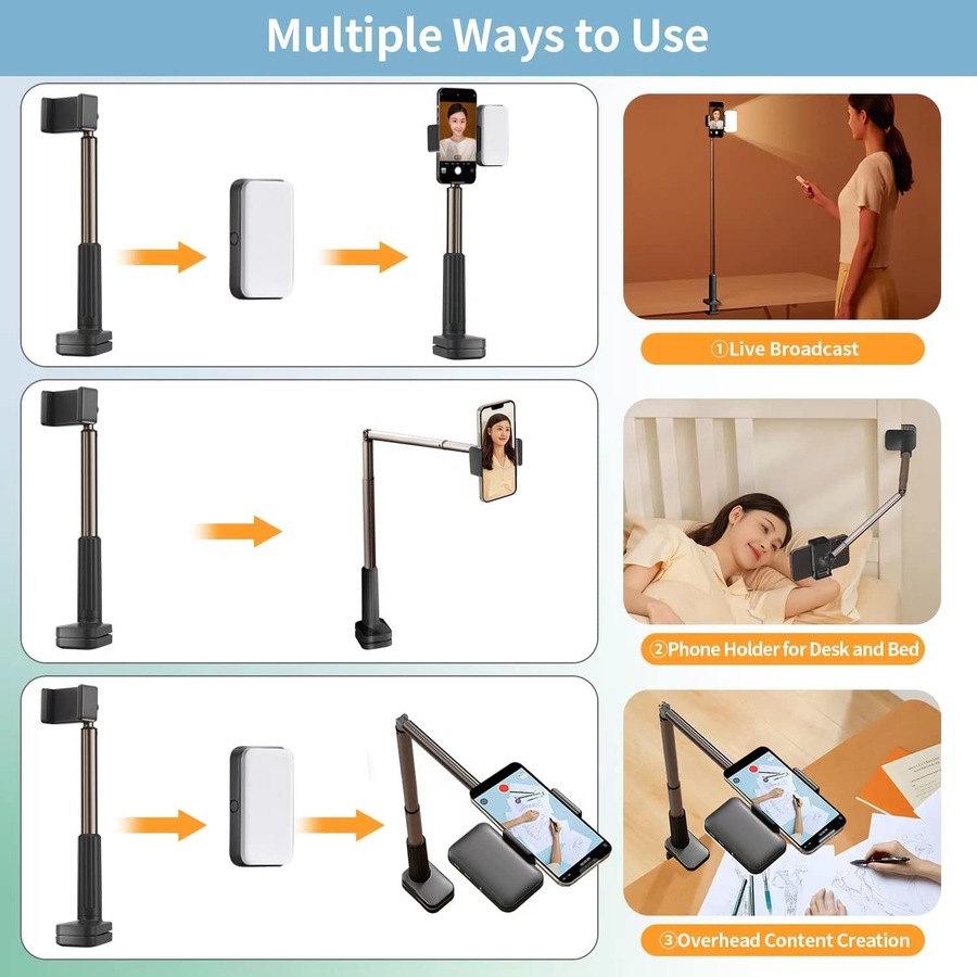Overhead Phone Mount with LED Ring Light for YouTube Live Stream Cooking Video