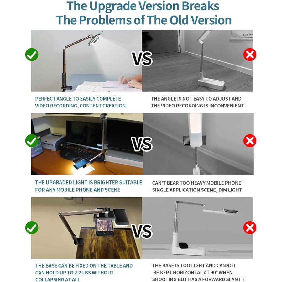 Overhead Phone Mount with LED Ring Light for YouTube Live Stream Cooking Video
