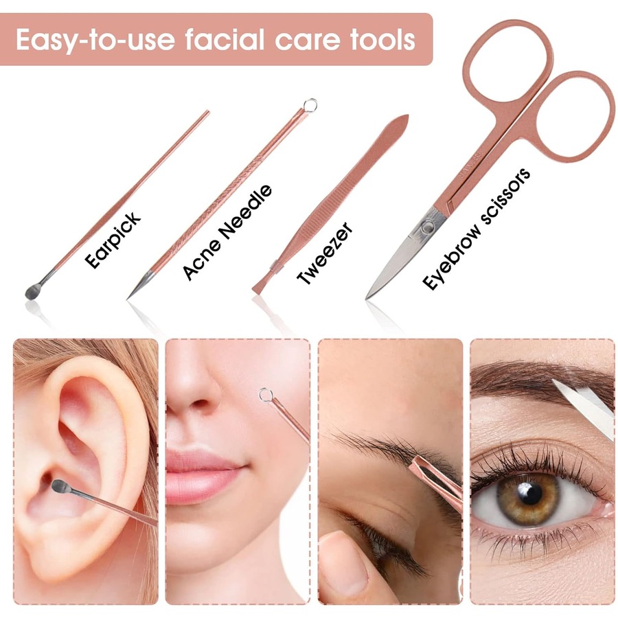 Portable Rose Gold Manicure Set with Leather Bag - 12 in 1 Beauty Tools