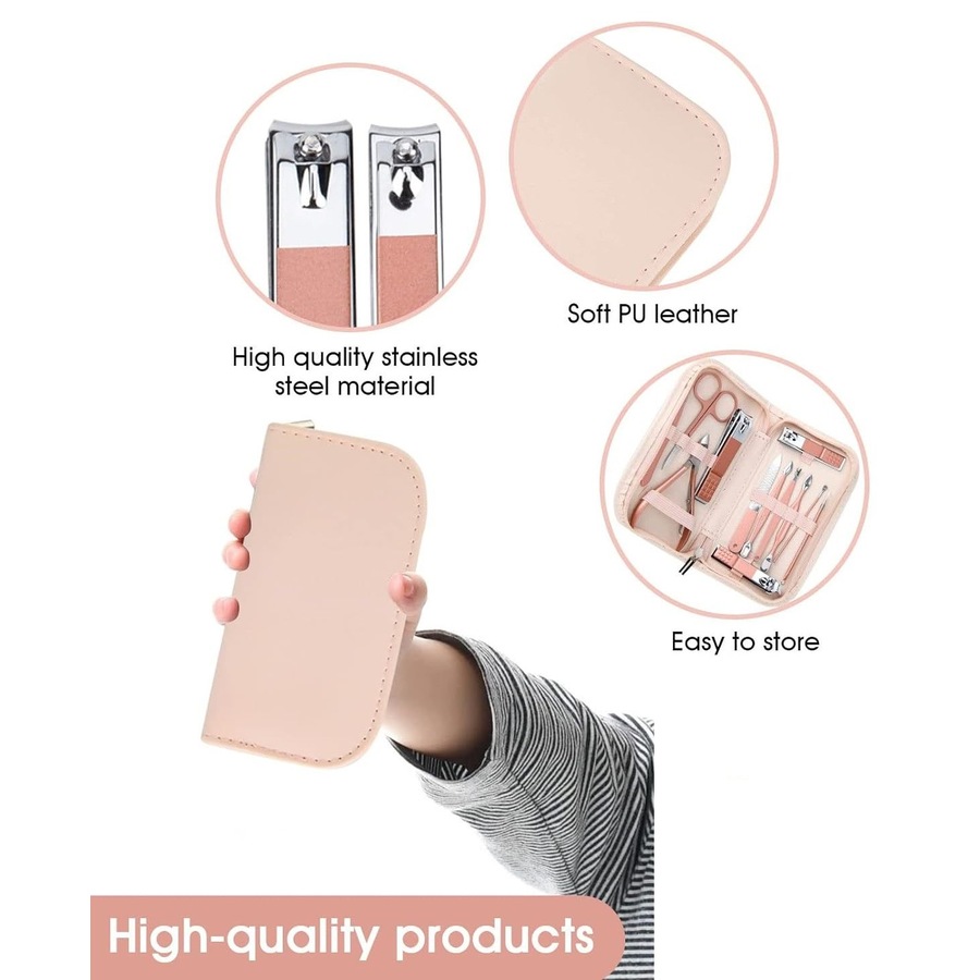 Portable Rose Gold Manicure Set with Leather Bag - 12 in 1 Beauty Tools