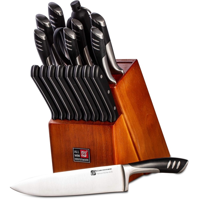 Buy Premium 19Piece German Kitchen Knives Set with Rubber Wood Block