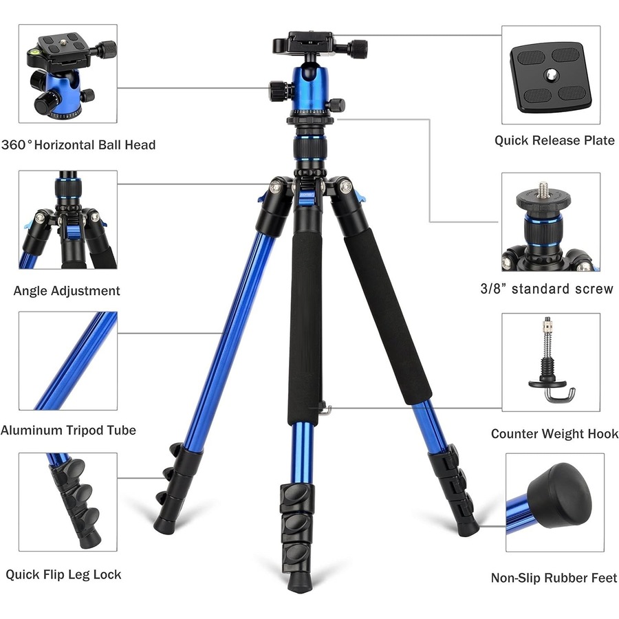 Q555 Camera Tripod Stand for DSLR Canon Nikon Sony ,Blue