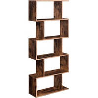 Rustic Brown 5-Tier Wooden Bookcase - Freestanding Display Shelf and Room Divider
