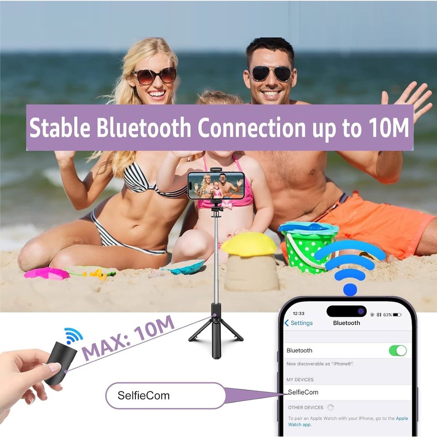 Selfie Stick Tripod with Remote for iPhone/Android - White