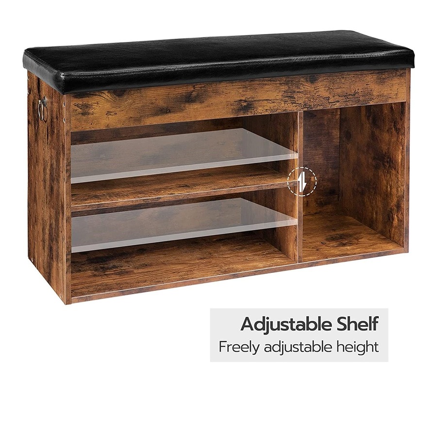 Shoe Storage Bench with Padded Cushion,Flip-Open Storage Box and Adjustable Shelf for Entryway and Living Room