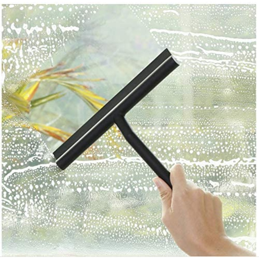 Shower Squeegee, Window Wiper Scraper Cleaner Silicone Blade & Holder Hook (Black)
