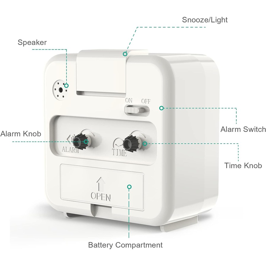 Small Analog Quartz Clock, Silent Alarm, Snooze, Luminous, No Ticking