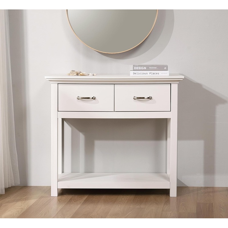 Buy Small White Console Table with Narrow Storage - Modern Home Decor ...