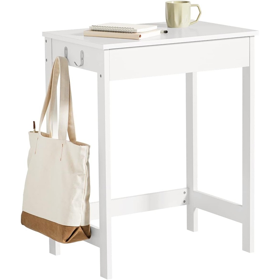 Small White Desk with Drawer Hooks