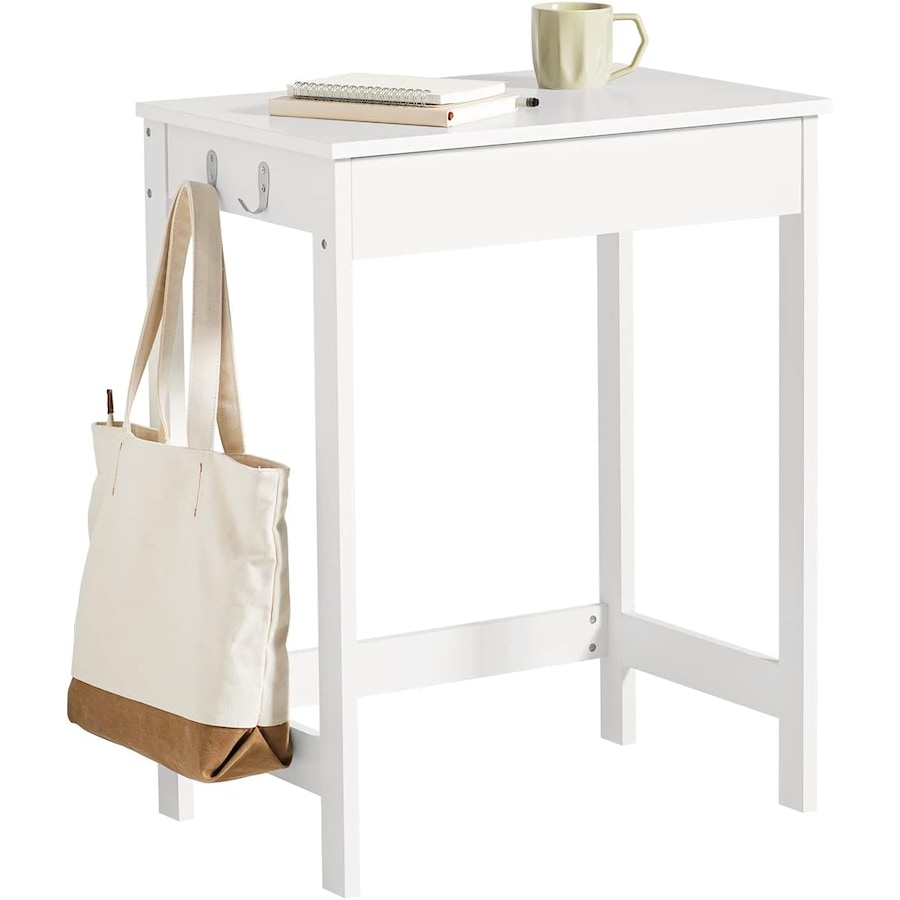 Small White Desk with Drawer Hooks