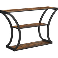 Sofa Table with Curved Frames and 2 Open Shelves (Rustic Brown and Black)