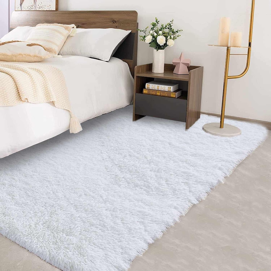 Soft Fluffy Shaggy Rugs for Living Room, Bedroom, and Nursery - White (80x150cm)