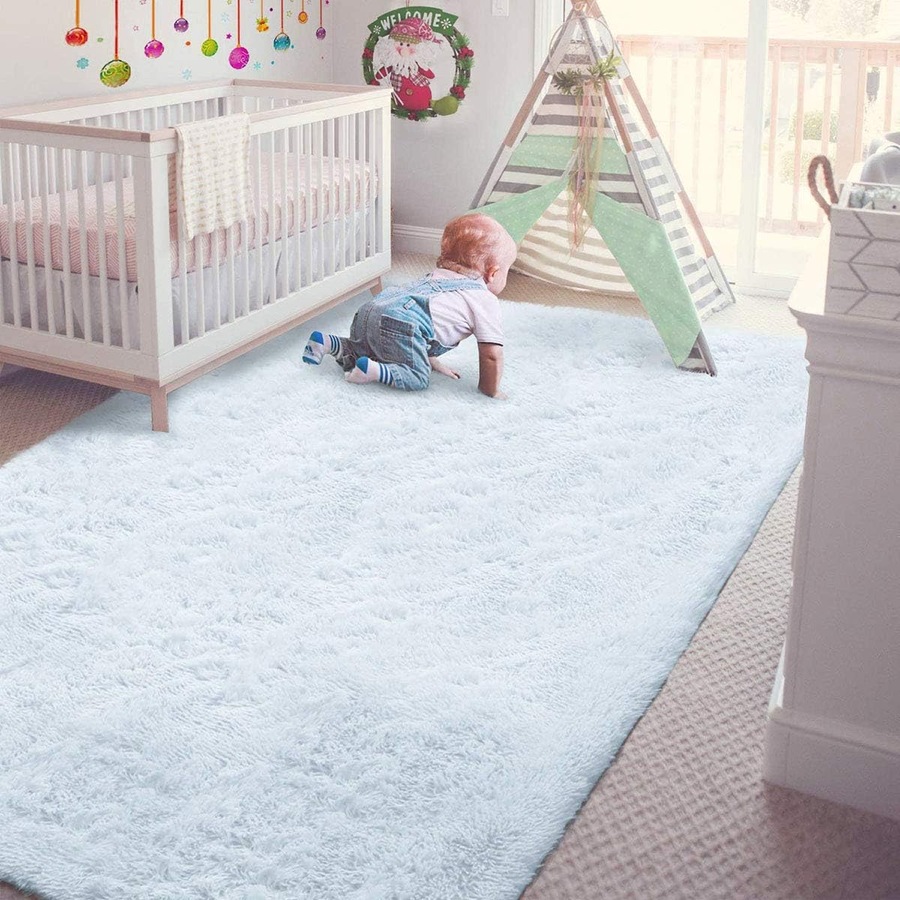 Soft Fluffy Shaggy Rugs for Living Room, Bedroom, and Nursery - White (80x150cm)