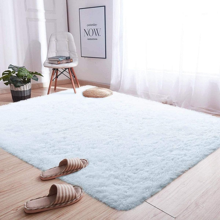 Soft Fluffy Shaggy Rugs for Living Room, Bedroom, and Nursery - White (80x150cm)
