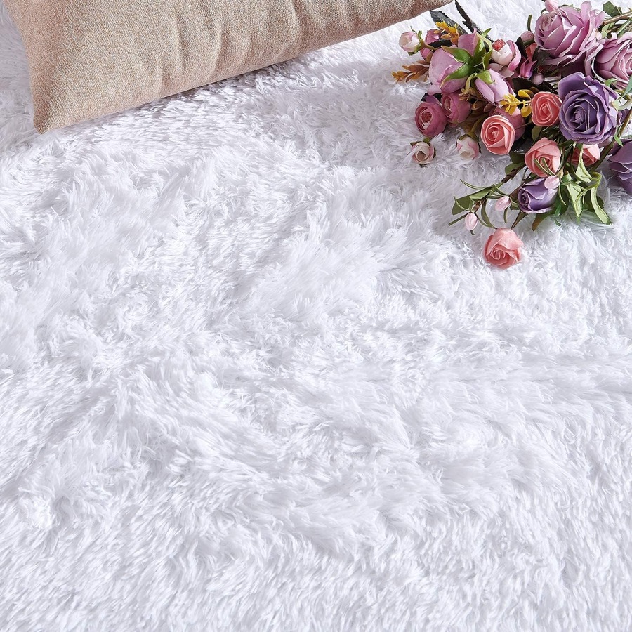 Soft Fluffy Shaggy Rugs for Living Room, Bedroom, and Nursery - White (80x150cm)
