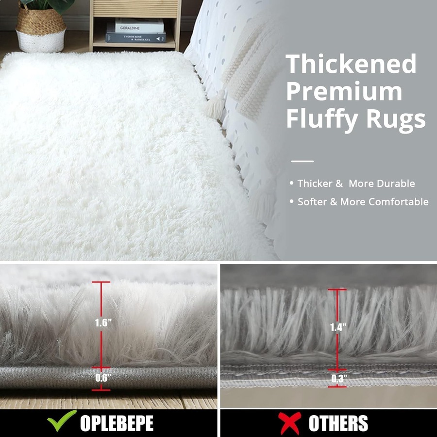 Soft Fluffy Shaggy Rugs for Living Room, Bedroom, and Nursery - White (80x150cm)