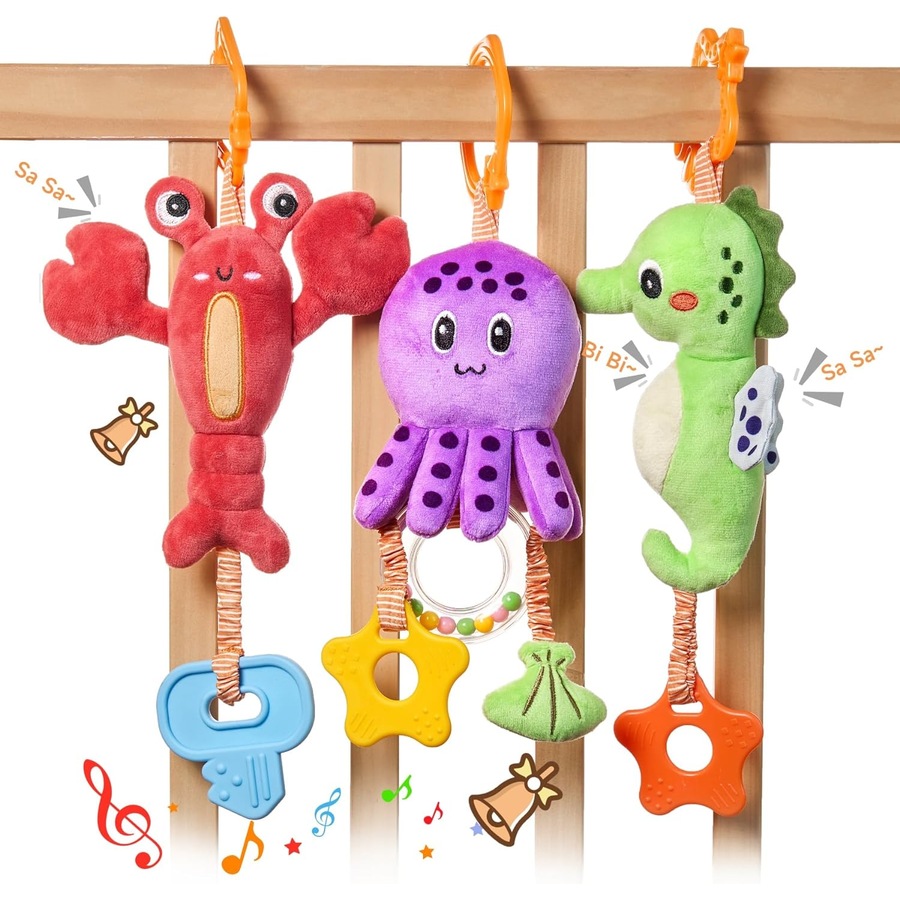 Buy Soft Marine Animal Plush Infant Rattles for Strollers and Car Seats ...