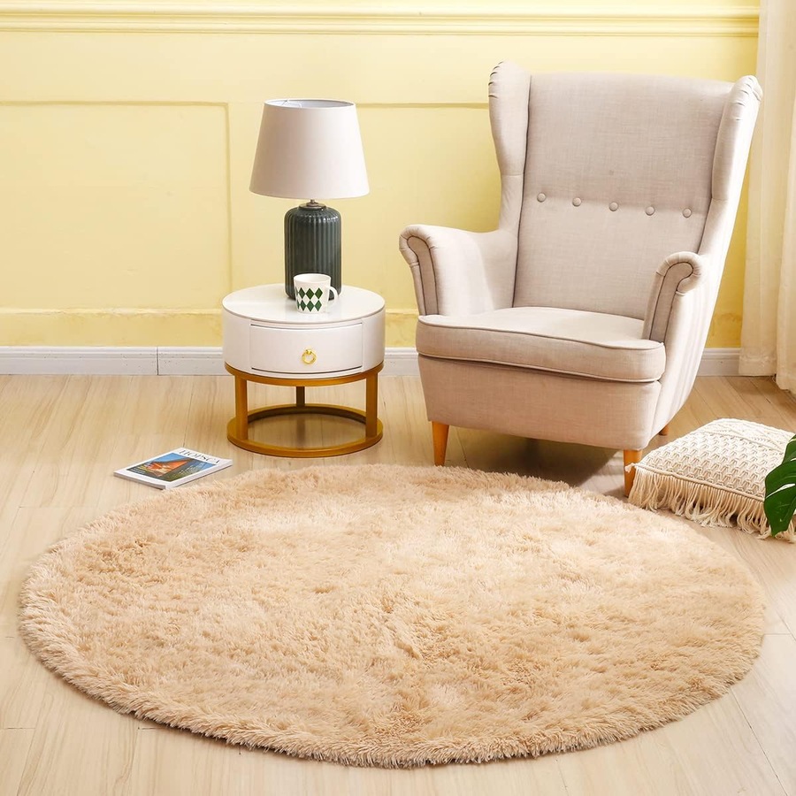 Buy Soft Shaggy Round Rugs for Bedrooms and Living Room - Khaki (80cm ...