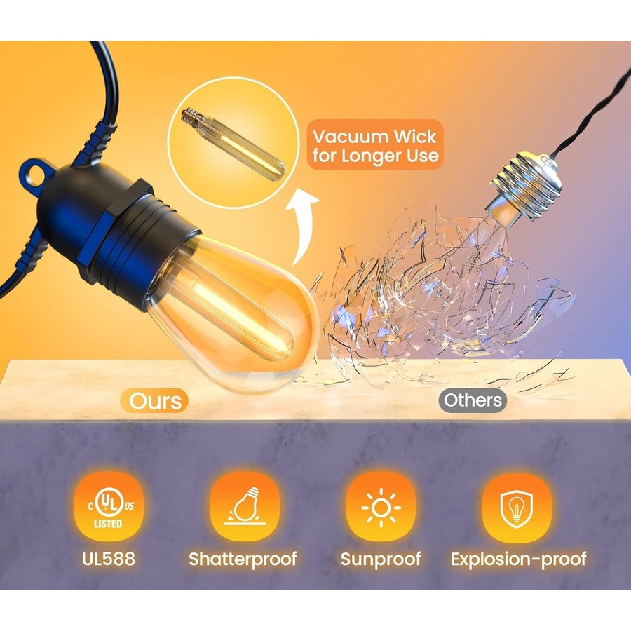 Solar Lights Outdoor 10M USB-C Solar String 10+1 Bulbs IP65 Waterproof