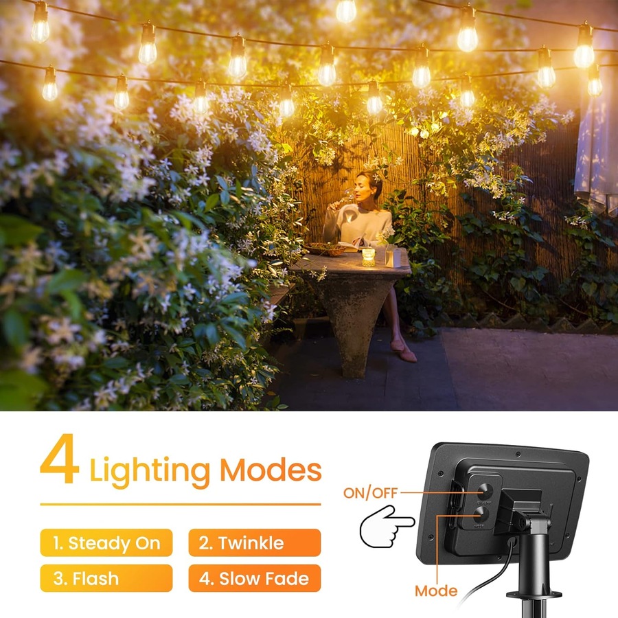 Solar Lights Outdoor 10M USB-C Solar String 10+1 Bulbs IP65 Waterproof